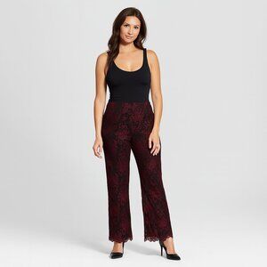 Vintage Finity Studio Red Floral Lace Pants | Sz 12 | Black Contrast